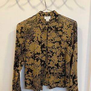 LOFT Black and Gold Patterned Top